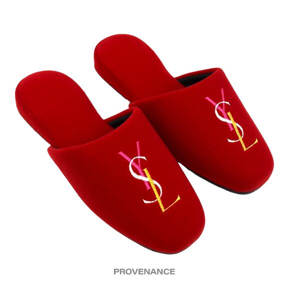 🔴 Yves Saint Laurent YSL Logo Slipper - Red Velour - Picture 3 of 6